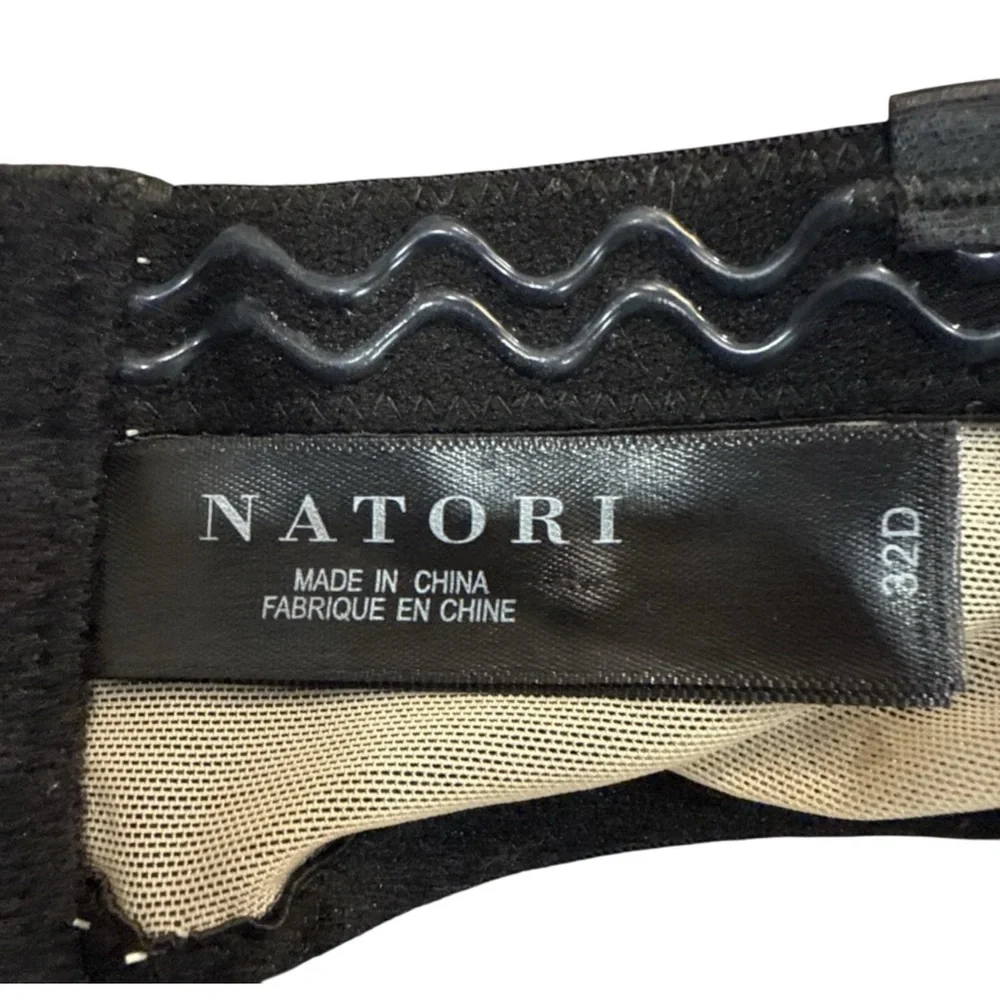Natori Strapless Underwire Bra Size 32D Black Lace‎ Over Nude Lined Dark Florals